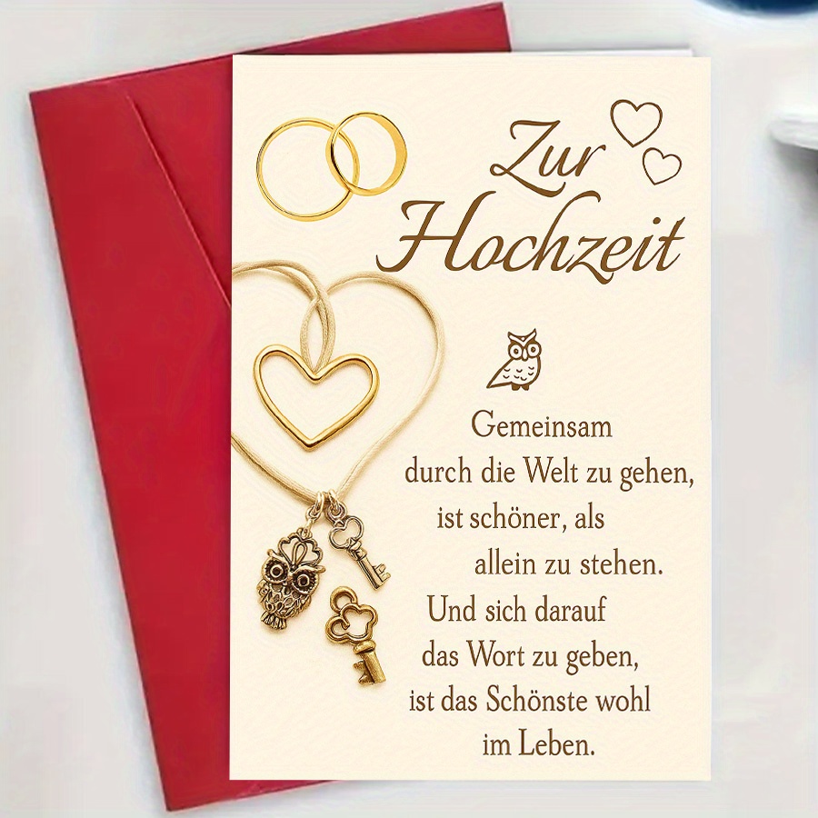 E-shop Eine Hochzeitskarte mit einem anspruchsvollen goldenen Herz- und Schlüsseldesign, ideal für frischverliebte Paare oder Ehepaare, , um warme