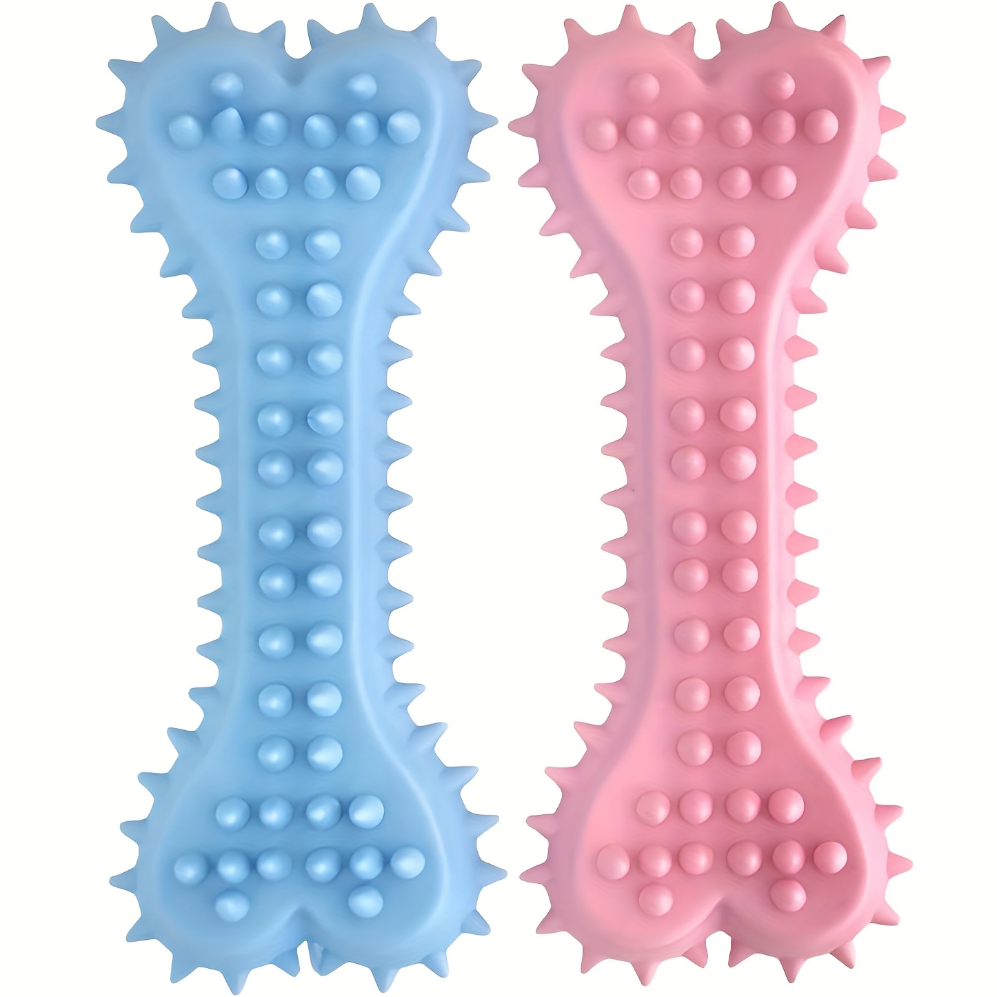 Image of 2-pack Durable And Bite-resistant Rubber Bone Dog Chew Toys - Textured Dental Health Chewers For Small Dogs, Blue And Pink (2), Pet Entertainment, , Thermoplastic Construction