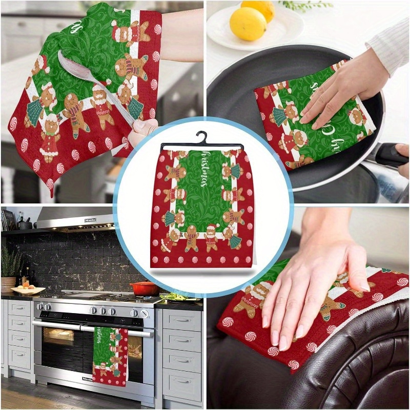 2pcs set of 45.72*66.04 cm kitchen towels christmas party decoration towel ambiance face wash gift couples holiday decoration soft merry christmas gingerbread man candy cane decor details 3