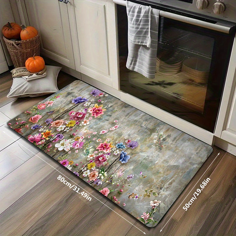 TEMU 1pc Colorful Floral Pattern Carpet, Washable Entrance Mat, Non-slip Rug For Hallway, Suitable For Entrance, Bathroom, Kitchen, Living Room, And