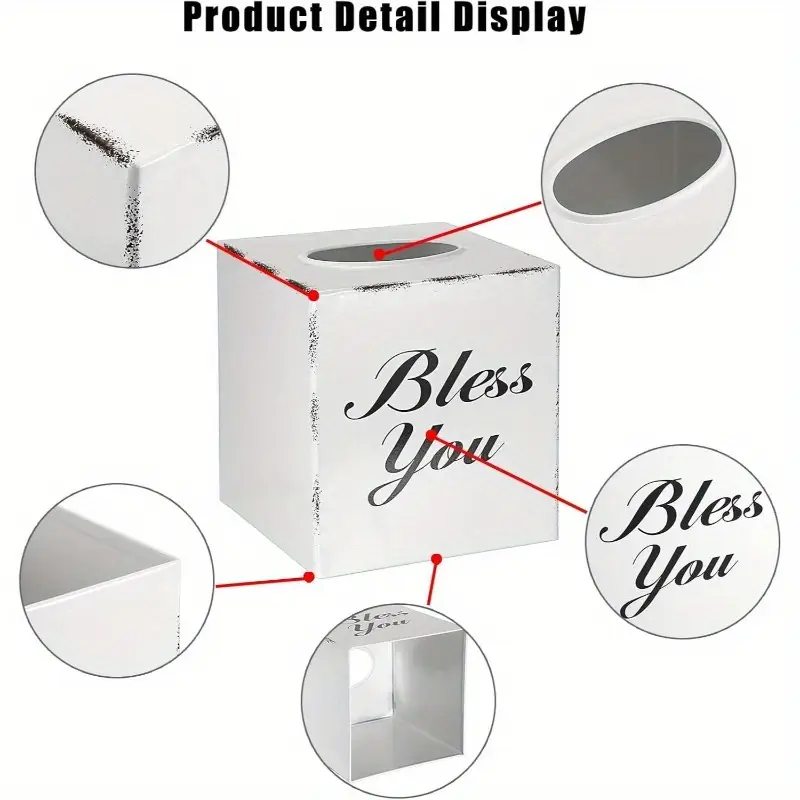 tissue box cover decorative cube holder with open bottom elegant text for living room bathroom office tabletop housewarming wedding gift white office accessory accessory sleek home decor item interior design enthusiasts Product details 4