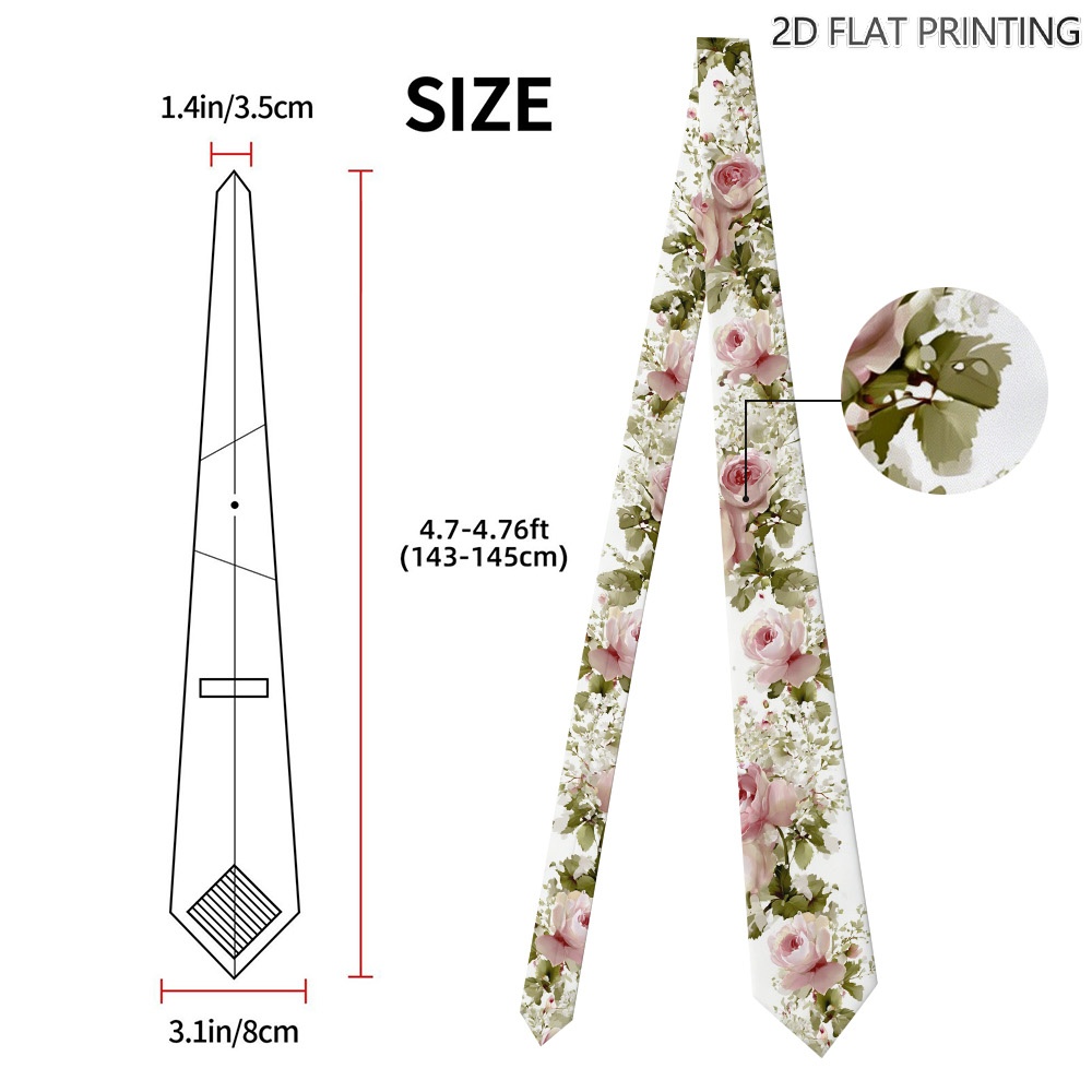 TEMU 1pc Rose Garland Print Tie â A Great Gift For Your Brother, Ideal For Birthdays, Casual Events, And Everyday Wear