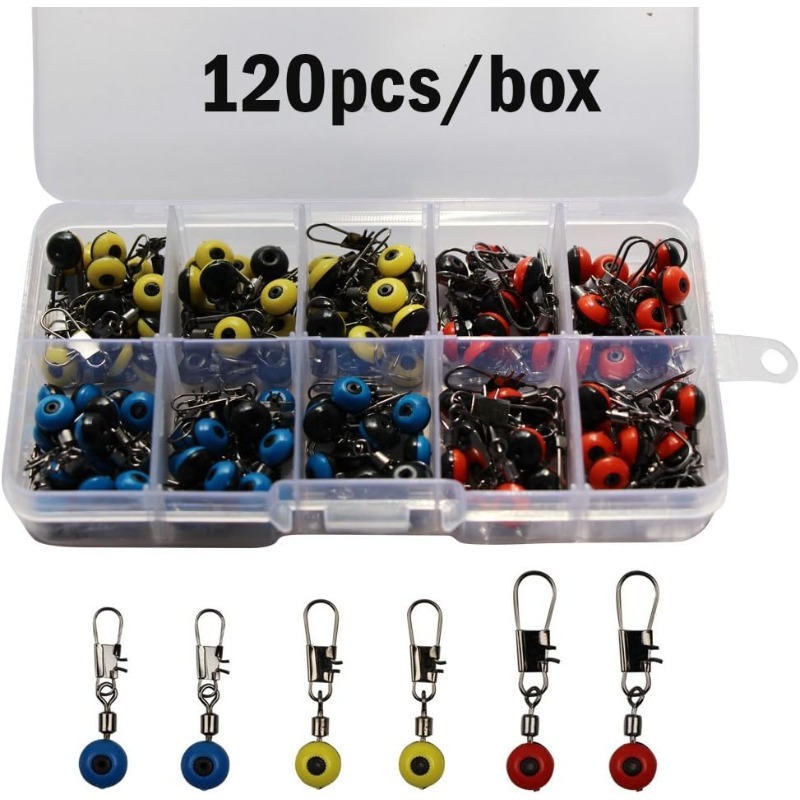 TEMU 120pcs Fishing Line Specification Set, Sinker Slide Rail, Fishing Float Connector, Rolling Swivel With Interlocking Clasp, Red/yellow/blue