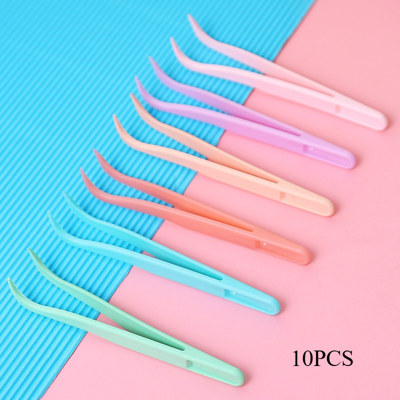 TEMU 10pcs Mixed Color Multifunctional Plastic Elbow Tweezers, Reinforced Plastic Tweezers, Eyelash Grafting Auxiliary Tools, Handmade Diy Tweezers