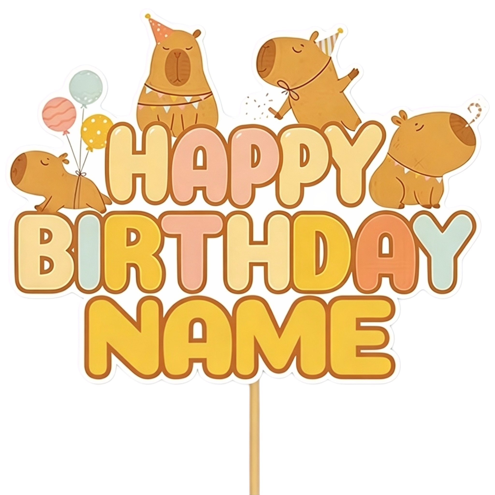 TEMU Diy Custom Name For Capybara Cake Topper, Personalized Animal Themed Birthday Cake Decoration With Interesting Text Design, Happy Birthday