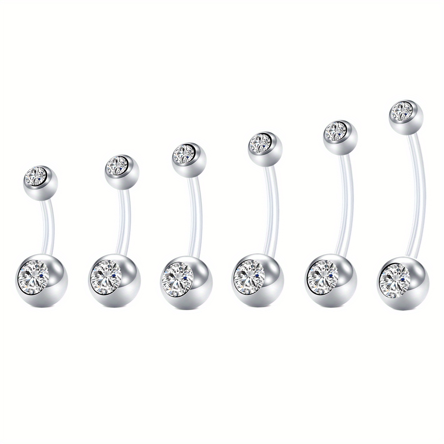 Image of 6pcs 14g Plastic Long Bar Belly Button Rings For Pregnant Women Flexible Transparent Body Piercing Jewelry Set Belly Button Piercing Pregnancy For Maternity Sport Pregnant Women
