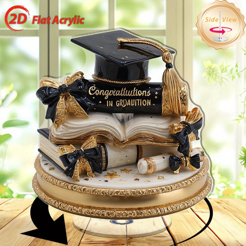 TEMU 2d Flat, 1pc Rotating Acrylic Graduation Cap And Decoration - Suitable For Office, Classroom, Study Desk Desktop Rotatable Ornament - Graduation