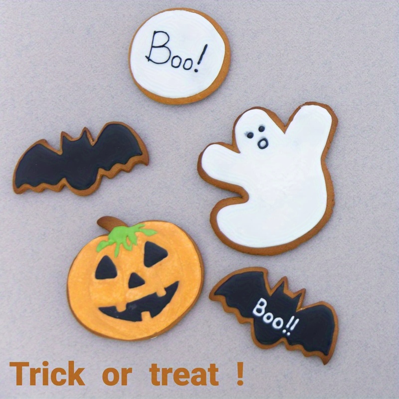 halloween cookie cutters set 4pcs high quality stainless steel baking molds bat pumpkin skull shaped cutters easy dishwasher safe for bakers diy cake decor for halloween thanksgiving Product details 1