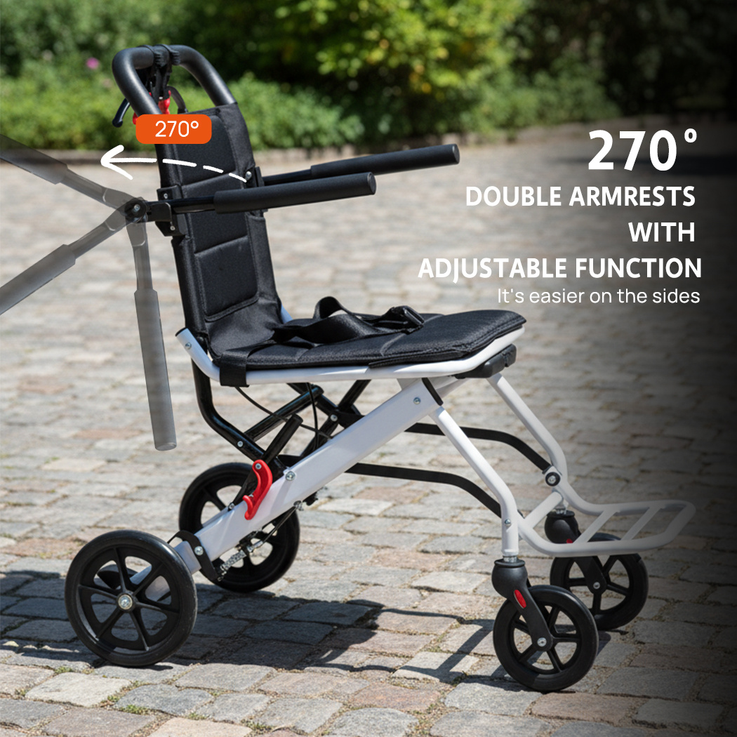 PORIYA Folding Transport Wheelchair Lightweight Foldable Manual Chair with 220 Weight Capacity, 6”/8” All-Terrain Tires, Safety Belt & Handbrake System, Frame Portable Wheelchair for, Airplane, Car, Use – No