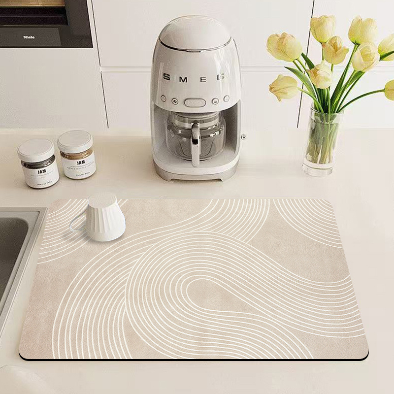 TEMU 1 pz, Tovaglietta Assorbente Stile Moderno Minimalista, Avena con Motivo a Linea Curva Stampata. Adatta per Scolapiatti, Angoli Caff癡 e Piani di