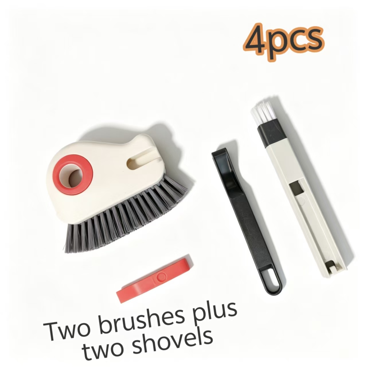 TEMU 4pcs Door And Window Cleaning Brush Set - Includes 2 Brushes And 2 Scrapers. The Combination Of Large And Small Brush Heads Allows For Easy