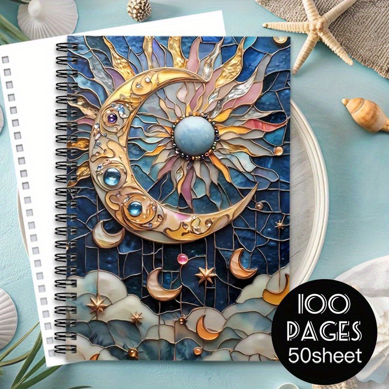 TEMU 1pc Diary Colored Glass Notebook Night Sky Spiral Notebook Journal, Blank Notebook For Offices, Notepads - Suitable For Diaries, Paintings,