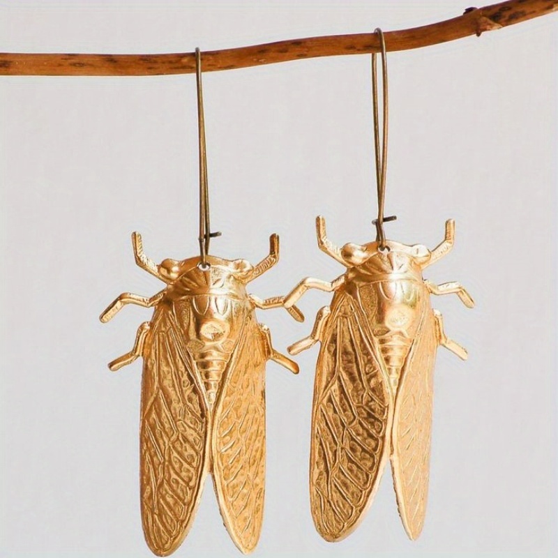 TEMU 1-pair Vintage Cicada/-friendly Cicada-shaped Earrings For Women - Retro Animal Ear Suitable For Party Wear & Daily Outfits, Unique Bug-themed