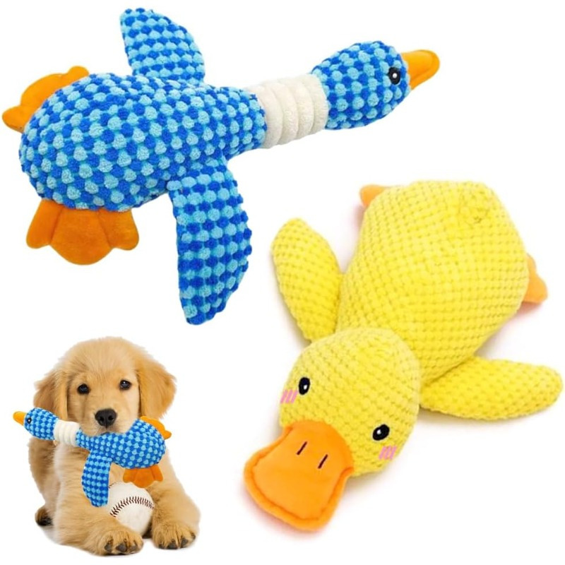 

2 Squeaky Duck Toys Shaped Like Geese, Suitable For All Breeds - Soft Plush, No Residue Mouth, Ideal For Puppies To Large Dogs, For Indoor Play, Without Battery