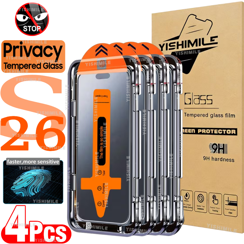 4 novih zaščitnih stekel za zaslon s zasebnostjo, združljive s Samsung Galaxy S22 5G/S22+ 5G/S23/S23+/S24/S25/S26/Plus/Ultra/S25 , enostavna