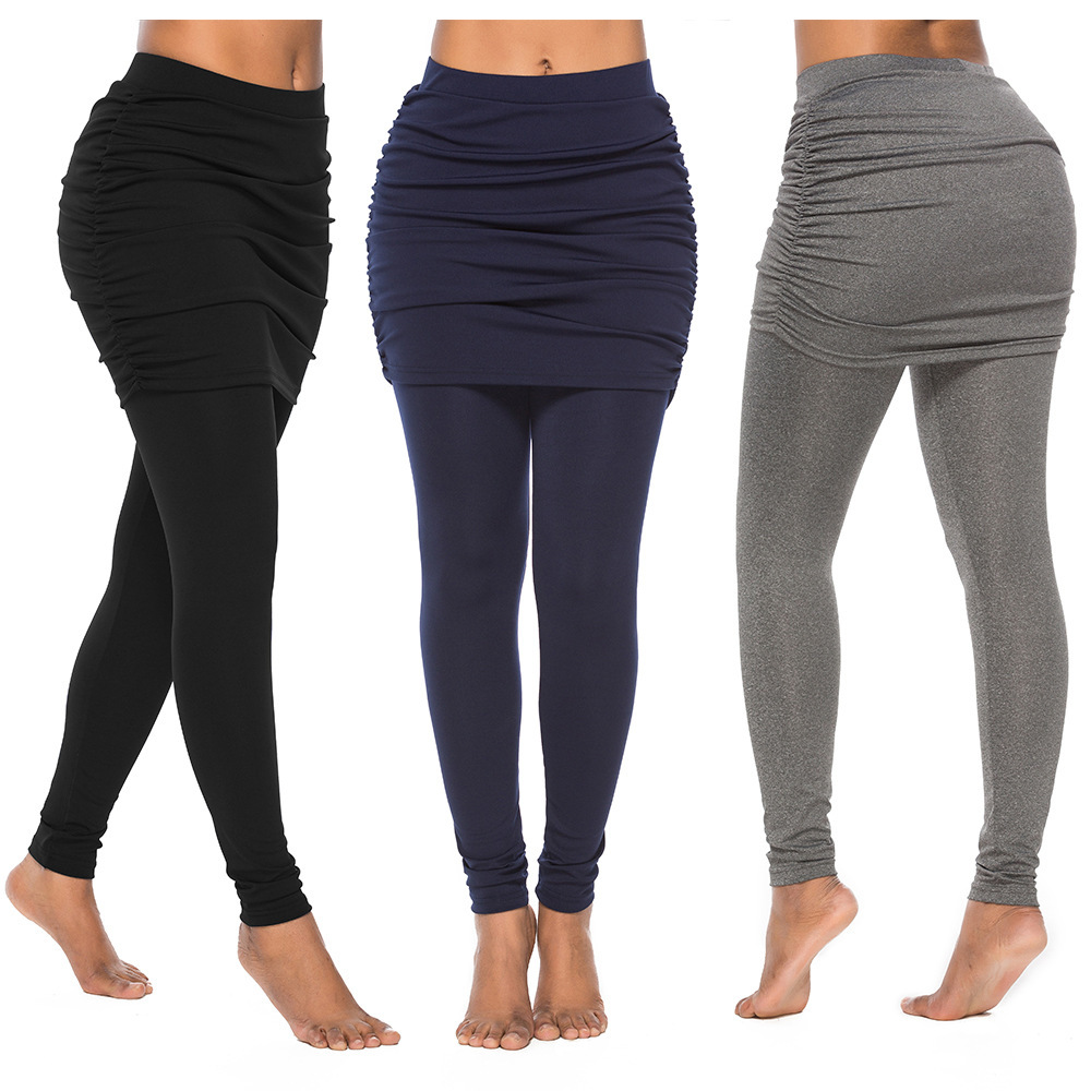 

Pack Hip Side Pleated Skirt Fake 2 Leggings Skirt