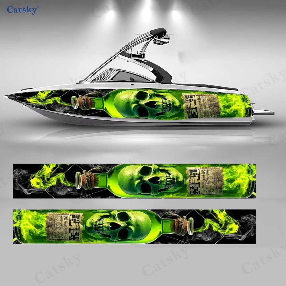 2pcs 2D Flat Stylish Fluorescent Skull in Bottle Hull Stickers