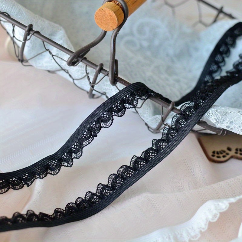 TEMU 1 Yard Weiß & Schwarz Elastische Bestickte Spitzenkante - Blumenmuster DIY Nähstoff für Kleidung, Röcke, Ärmel, Socken Dekoration - Bastelbedarf