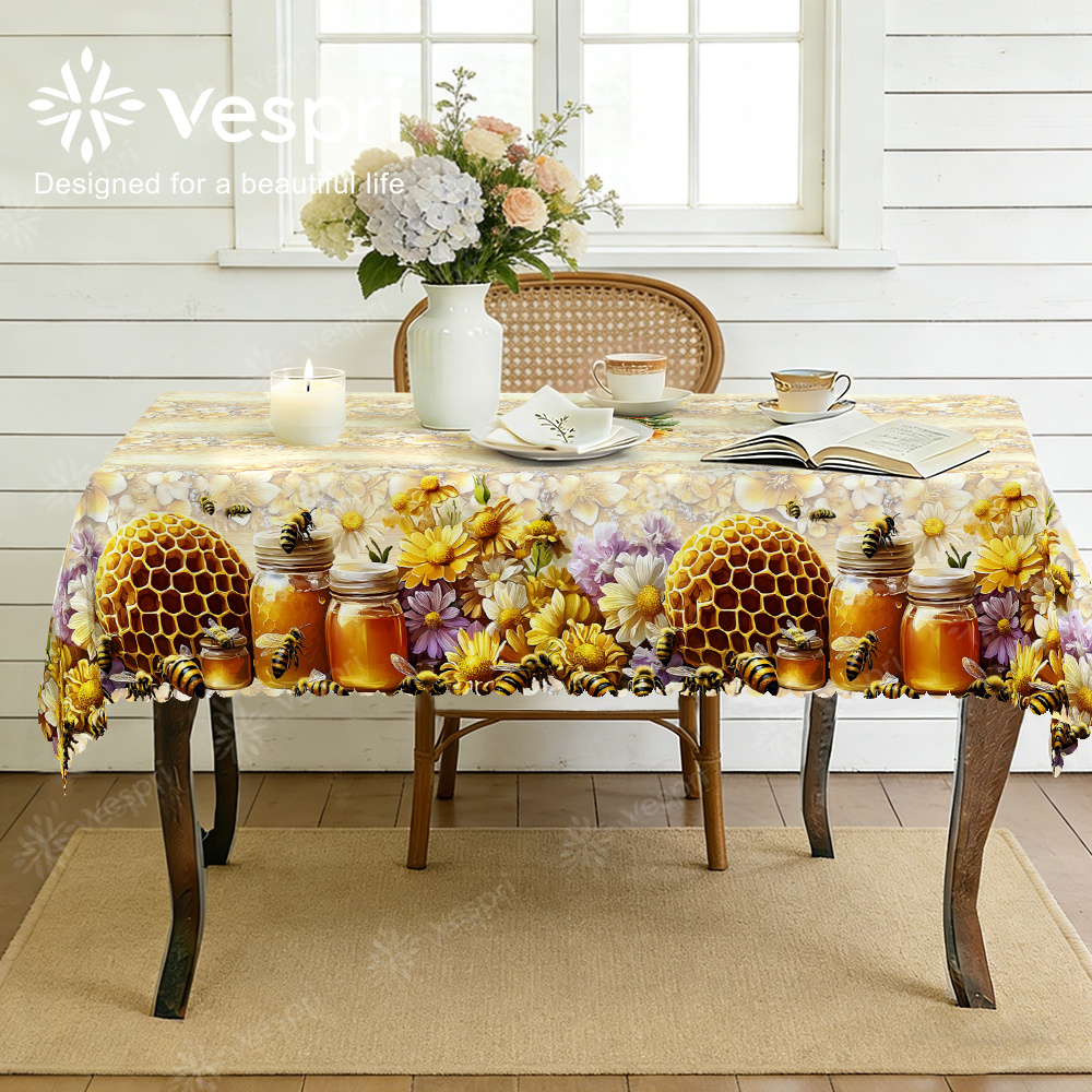 item picture   floral tablecloth yellow and white decoration honeycomb honey jar and   rustic soft   housewarming decoration round rectangular oval suitable for spring and summer restaurants parties festivals outdoors