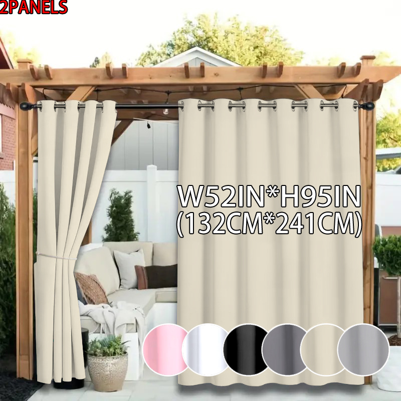 TEMU Dos piezas de cortinas de exterior parasol 100% opacas, hechas de poliéster de color sólido con forro revestido, ligeras, con un orificio