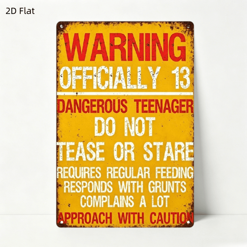 TEMU 2d Flat, 1pc 13th Birthday Warning Sign Suitable For - Wood Wall-mounted Retro Humorous Room Decor With 13 Age Number - Teen Boys Girls Gift, 13
