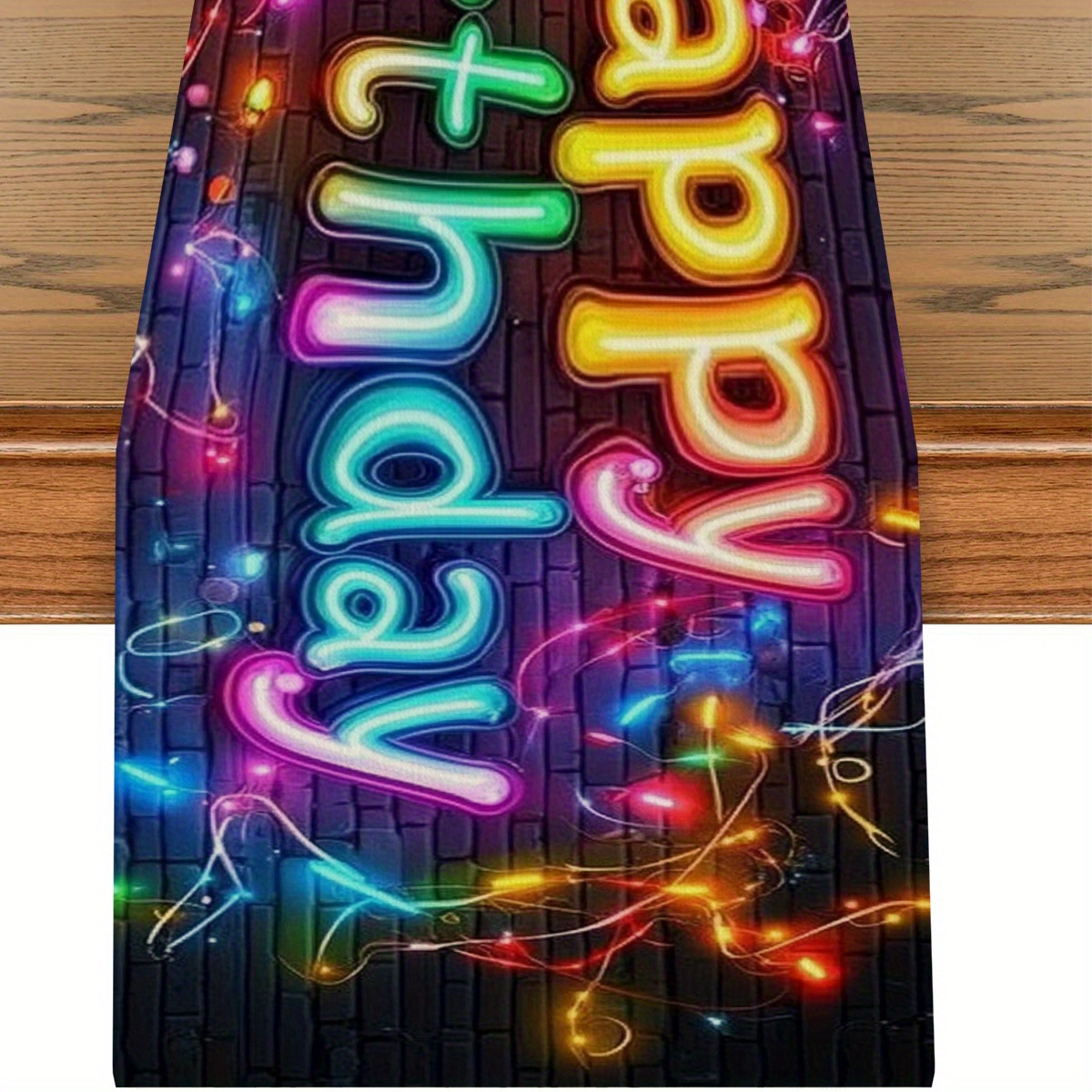 TEMU Happy Birthday Neon Table Runner, Tablecloth, Suitable For Birthday Party Themes, For Dining Tables, Living Room Coffee Tables, , Offices, Hotel
