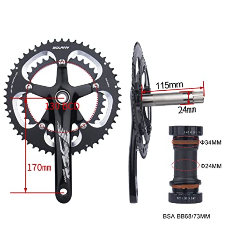 1x 361170mm bike crankset   round 39 53t chainring 130bcd hollow integrated 9s 10s with   bracket fit for road bike cranksets