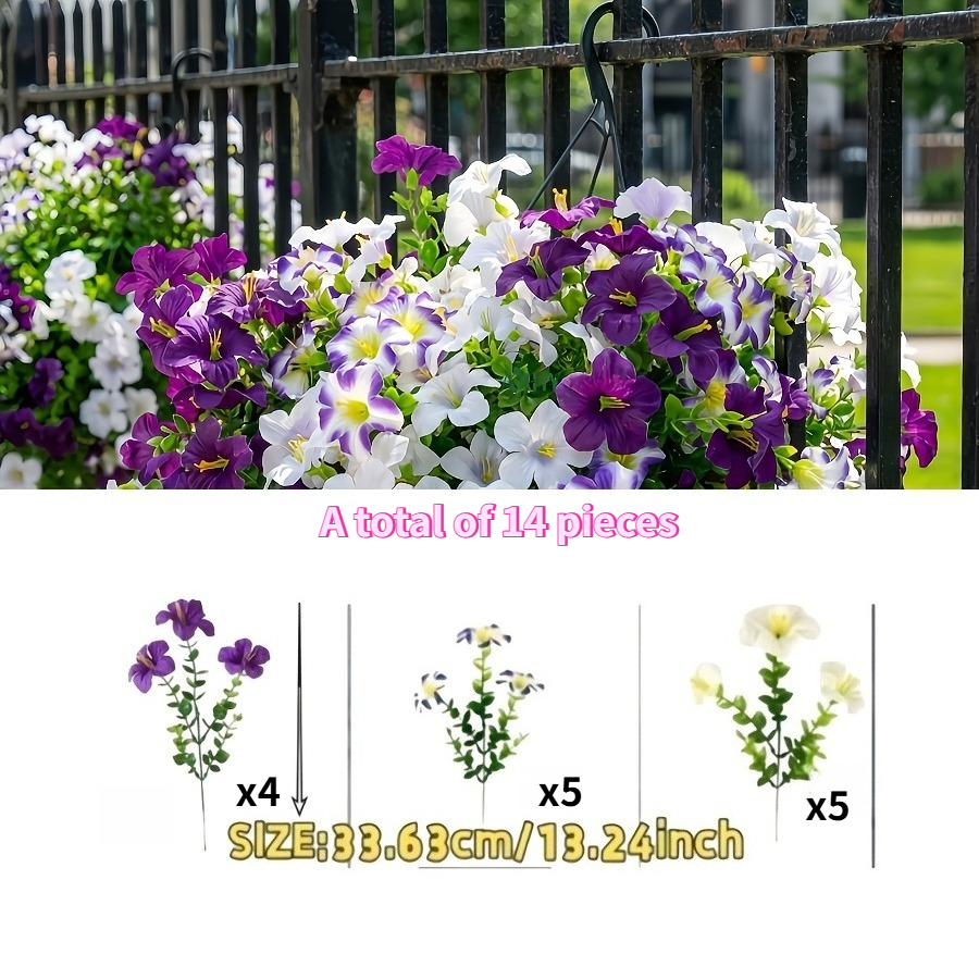 TEMU 14=42 Flowers High-quality Artificial Morning , Including Purple   3 Purple-white Combination   3 White. Realistic Shape, High-end , A Luxurious
