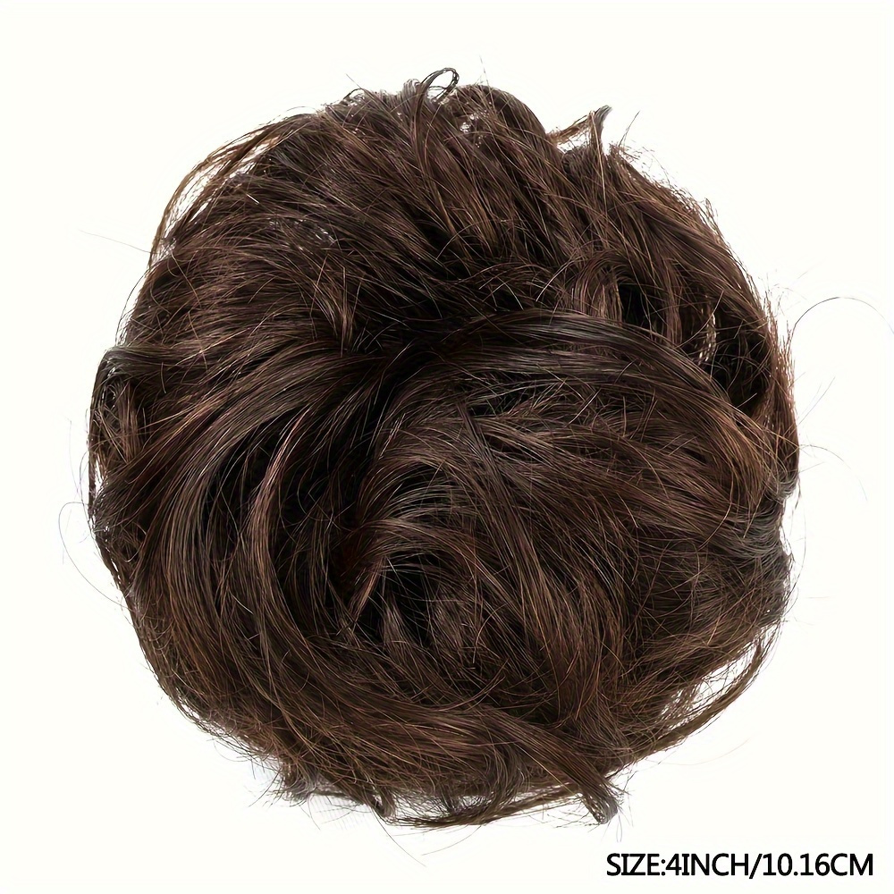 2pcs 4 inch brazilian human hair messy bun   extensions soft comfortable elastic scrunchie updo hair pieces for women natural look   versatile for daily formal events hair accessories evening hairstyle soft texture details 4