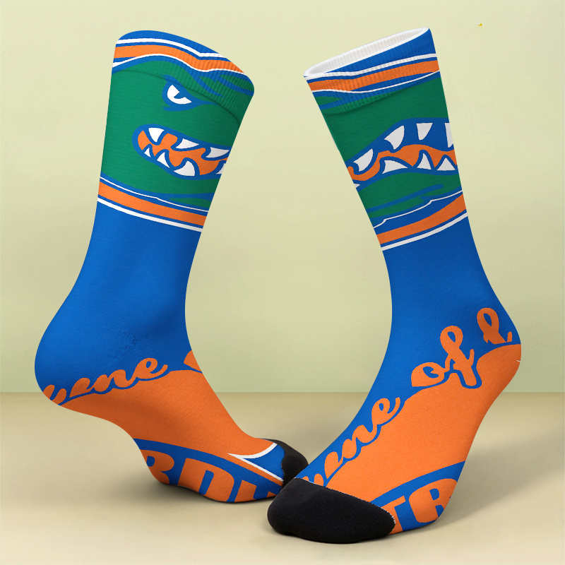 TEMU A Pair Of Printed Socksgator Socks - Orange And Blue College Fan Apparelsoft, Comfortable, And Breathable, This Is A , Cute, And Crazy Gift