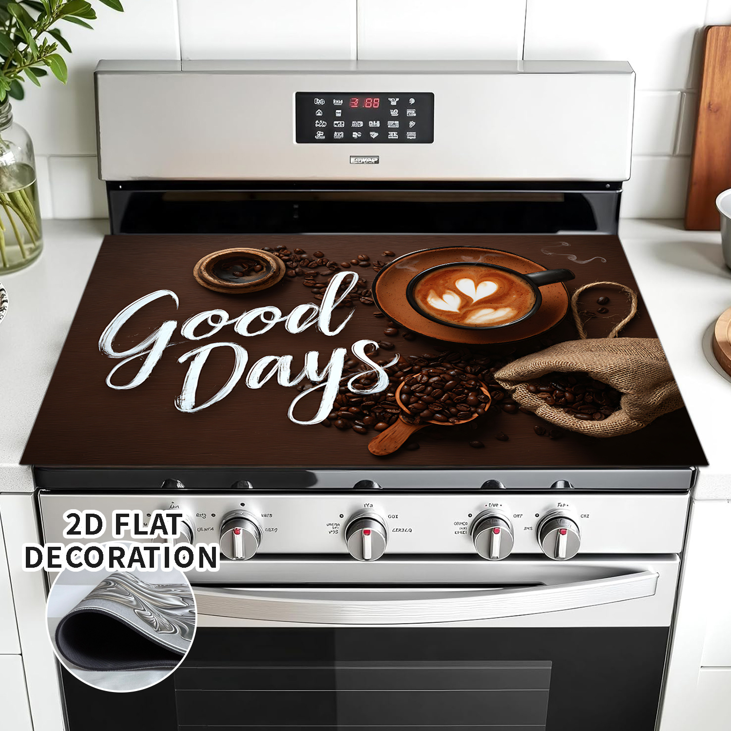 TEMU 2d Flat Decoration, Stove Cover - Protective Cover Featuring A Coffee, Beans, And Letters Design, Adds Extra Countertop Space For Electric And