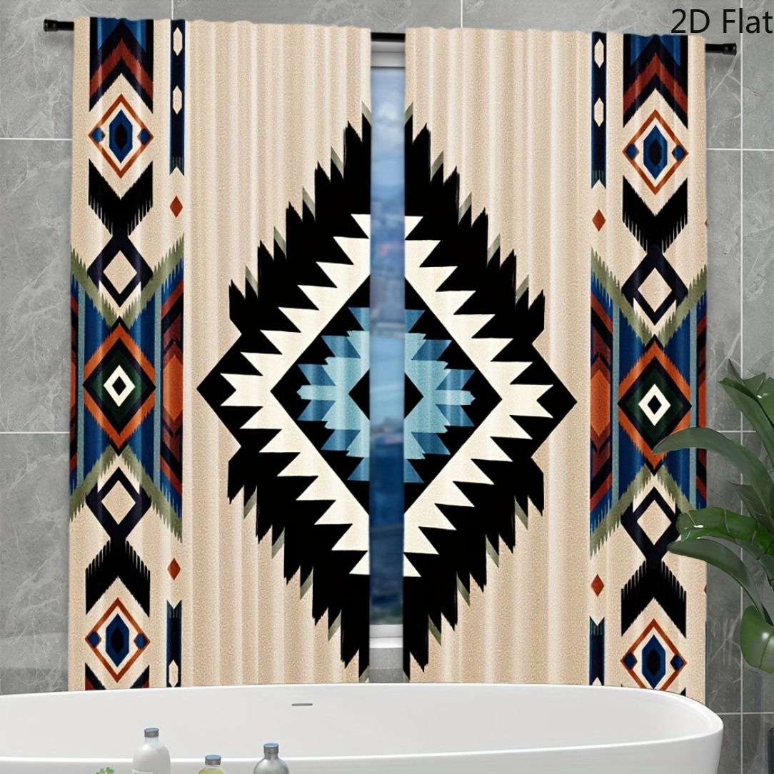 TEMU 2d Flat - 2d Flat - 2d Flat Window Curtain, 2pcs Set, Polyester Material, Geometric Sheer Curtains, Rod , Suitable For Living Room, Bedroom,