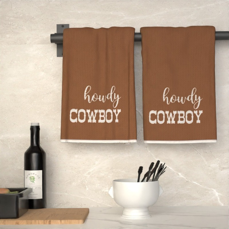 

2pcs Western Cowboy Towels Set, 18x26 Inches, Super Polyester, Machine Washable, Contemporary Oblong Design, For Kitchen, Bathroom, Gym - Ideal Gift For