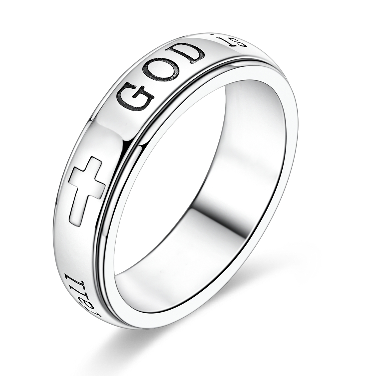 Women's Silver Plated Sparkling Zirconia Jesus Fish Pattern Cross Ring