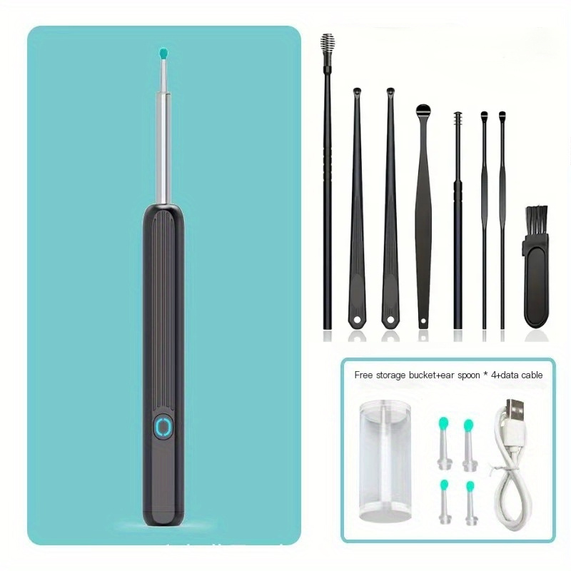 easy clean earwax removal kit with camera 8pcs set wifi usb powered safe for     black white details 0