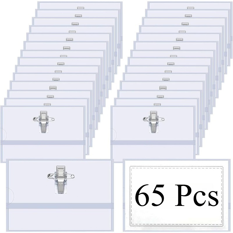 TEMU 65pcs Name Badge Set, Thickened Transparent Name Tag With Clip, Name Badge Holder, Card Case, Plastic Work Id Name Badge, Suitable For Work,