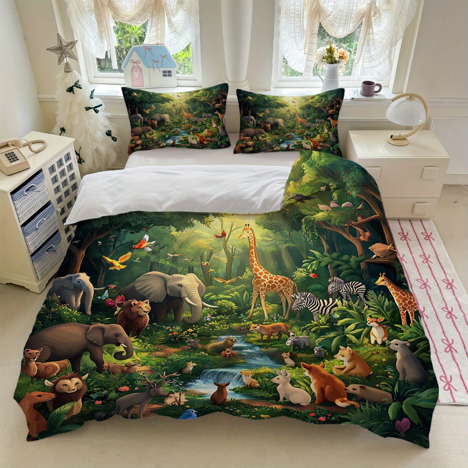 TEMU 3pcs Bedding Forest Animal Print (1duvet Cover   2pillowcase, Without Core) For Bedroom