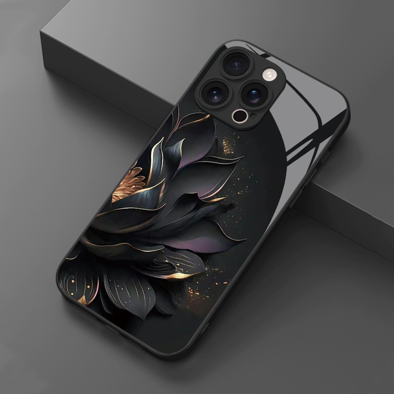 TEMU Phone Case: 1 Dark For Lotus Pattern Tempered Glass Phone Case For Iphone