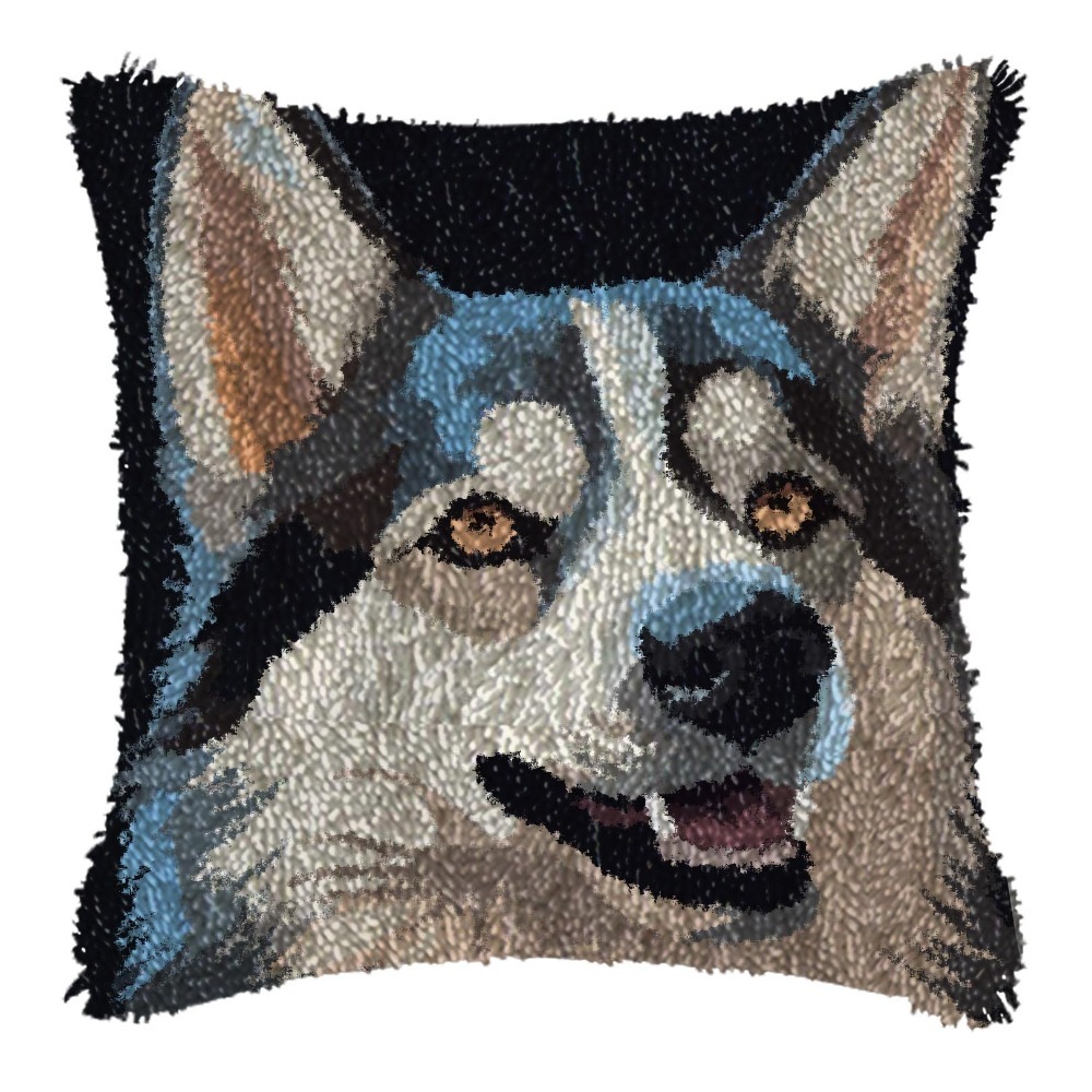Latch Hook Kit for Adults with Wolf Pattern DIY Throw Pillow Cover