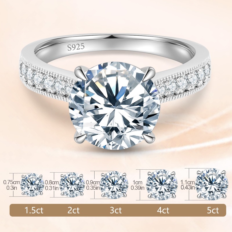 Women's S925 Sterling Silver Round Moissanite Engagement Ring