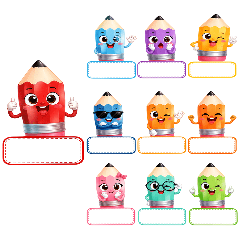 TEMU 50pcs Pencil-themed Name Tag Stickers, Cartoon Pencil Style Paper Classroom Decoration, For Desktops, Message Boards, Classroom Decor, Corners,