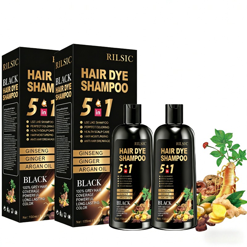 TEMU 2pcs Hair Dye Shampoo 5in 1 For Women/men Hair Color For Grey Coverage Seimi Permanent Instant Champu Para Canas Mujer For Men - Herbal Natural