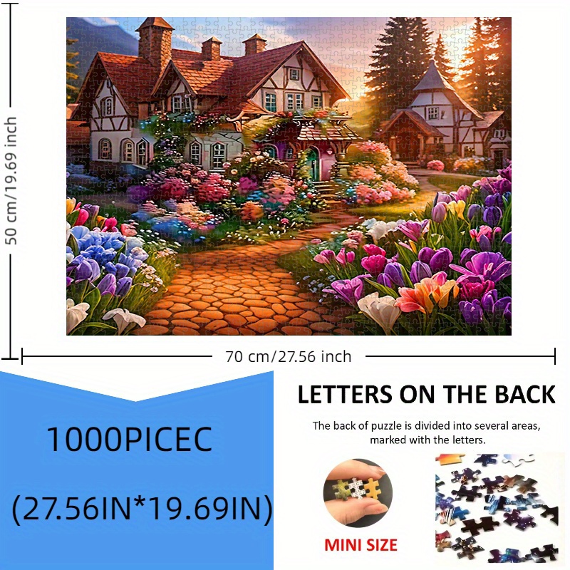 TEMU 1000/500pcs Paper Puzzle, Fairy With Flowers And Houses, Suitable For Puzzles, Birthday Party Puzzles, Puzzles, Christmas Puzzles, Valentine's