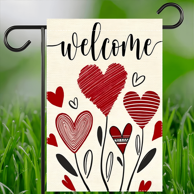 

1pc Valentine's Day Garden Flag, Double-sided Welcome Yard Sign, Polyester, Waterproof Outdoor Decor, 12x18 Inch, With No Flagpole For Spring / Summer, Ideal For Valentine's Day Celebrations