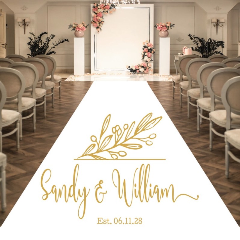 TEMU Personalized Wedding Aisle Runner - Minimalist , Custom Printed With Couple's Names And Date - Entrance Aisle Decoration Carpet - Single Use