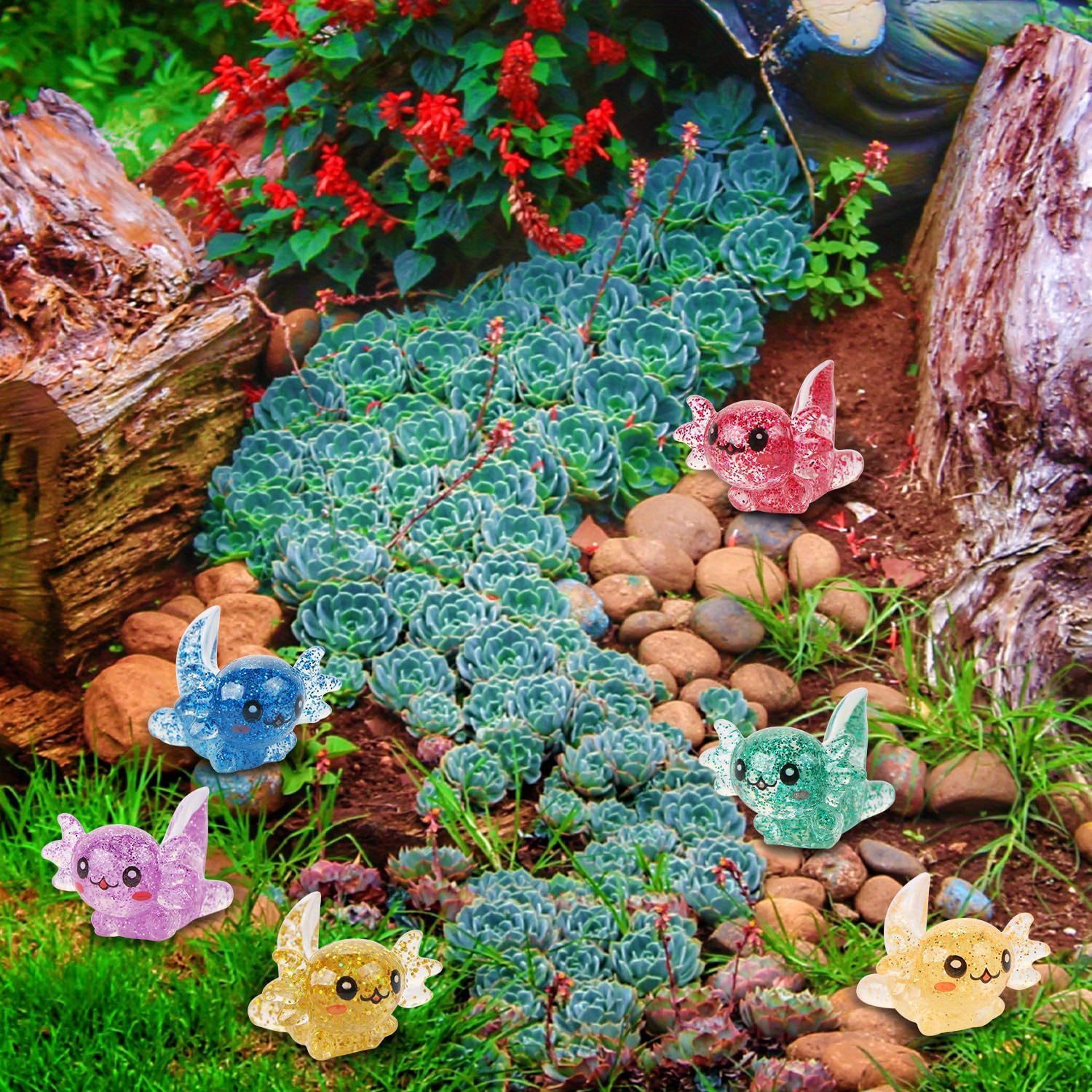 Mini miniaturas de animal Axolotl con purpurina de rina, adorno de