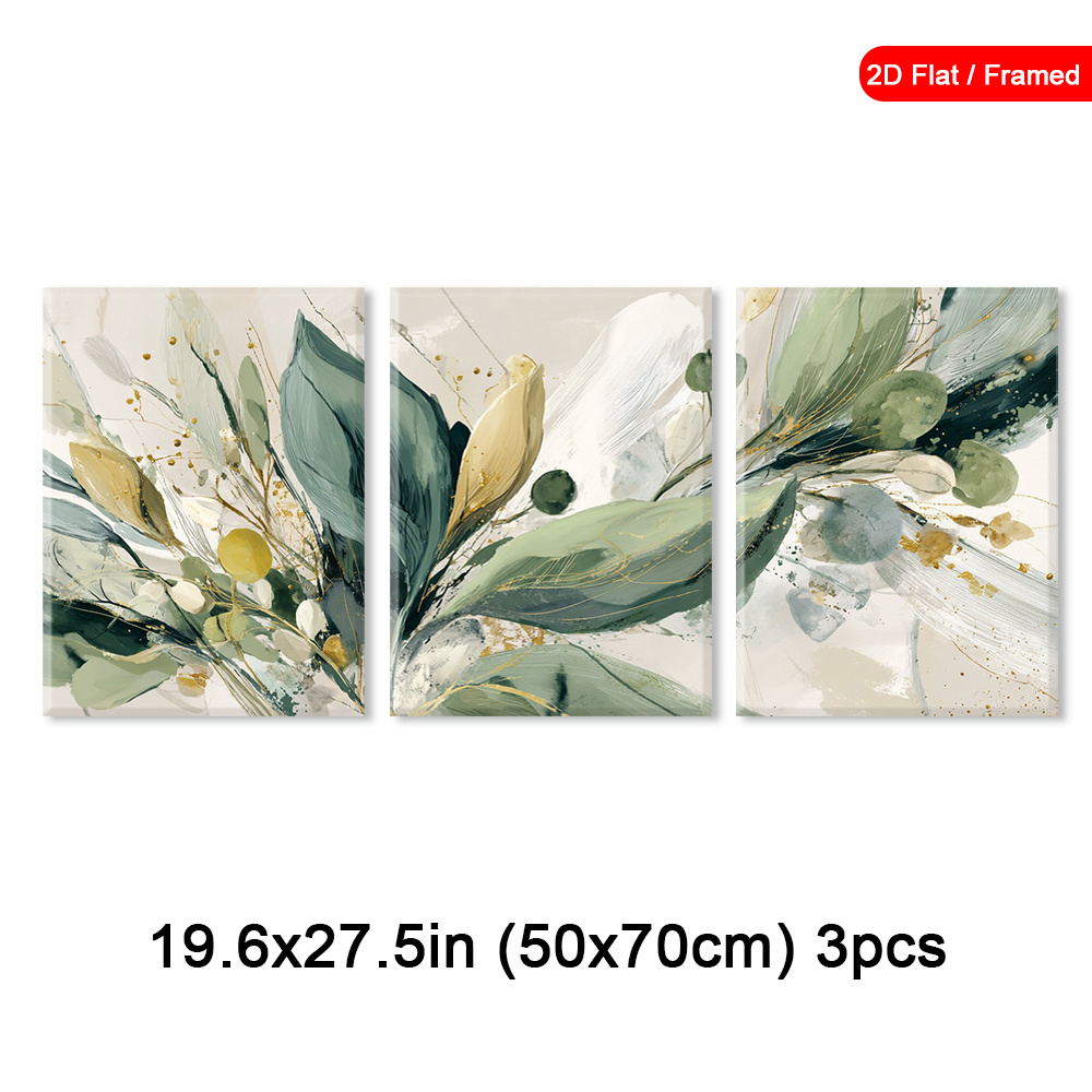 TEMU 2d Flat, 3pcs Framed Abstract Leaf Canvas Decorations Painting, Golden Wall Decor, Gilded Detail Art Prints Poster, Textured Wall Arts, Modern