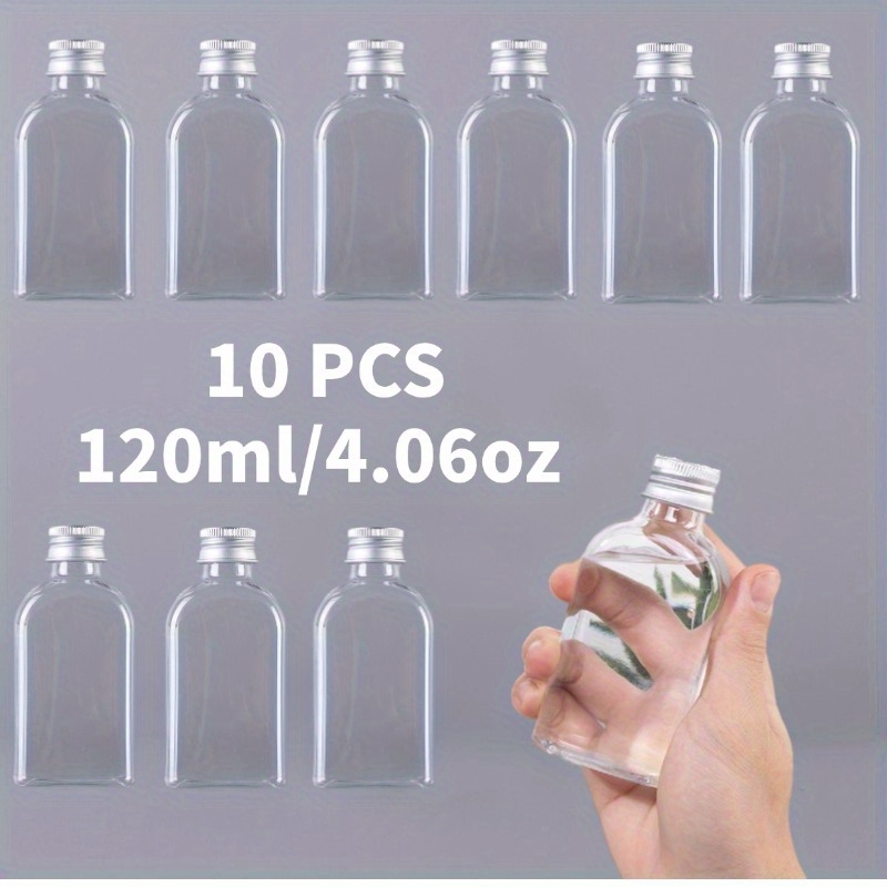 Image of 10pcs Disposable Transparent Flat Bottles With Lids - 120ml/4.06oz Each, Portable For Travel - Ideal For Skincare, Cosmetics, Essential Oils, Perfume, Mouthwash, Toiletries Storage