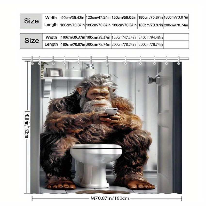 Gorilla-Themed Shower Curtain with Mobile Phone Design