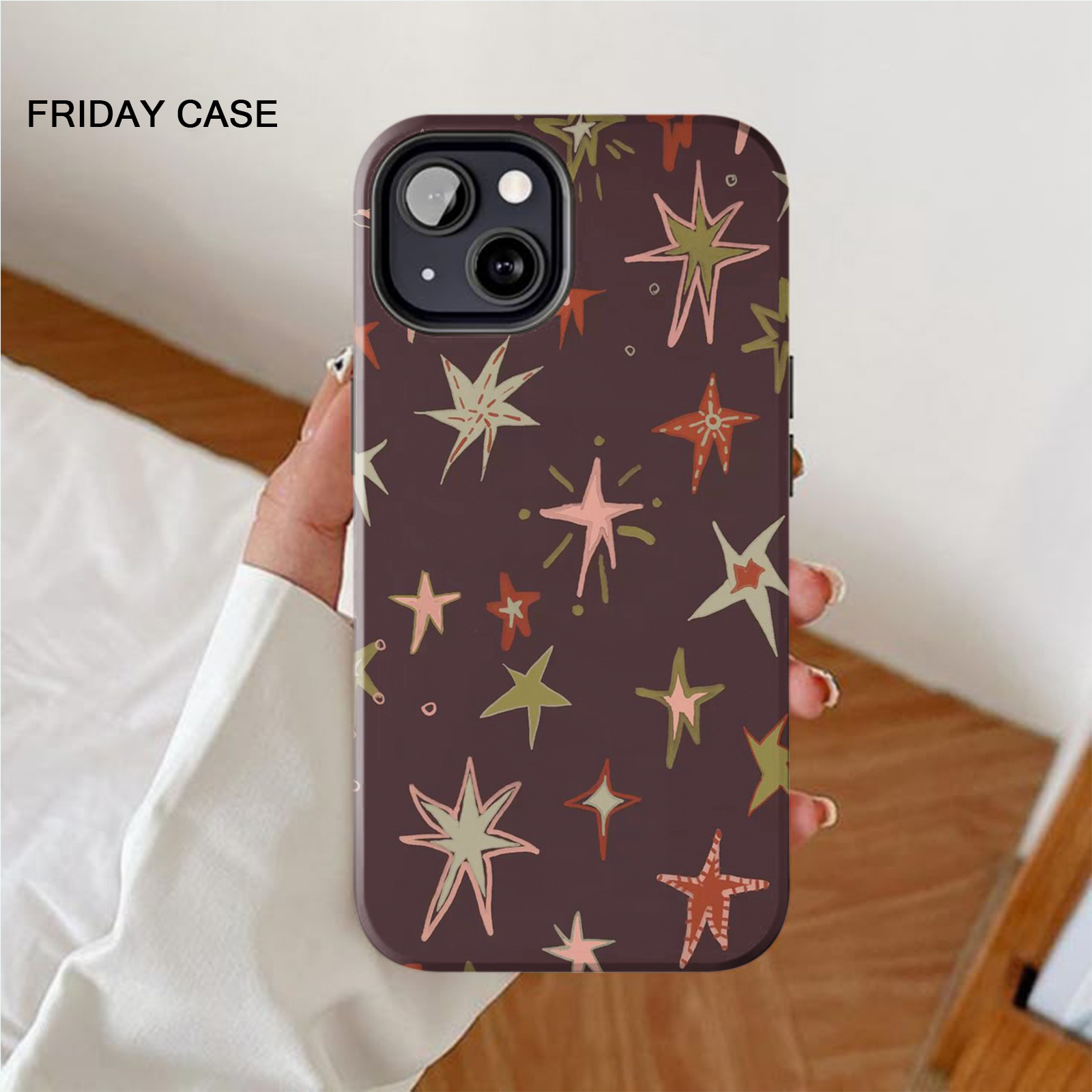 TEMU Phone Case: Vintage Color Hand-painted Star Pattern Phone Case For Iphone 17/16/pm/15/14/11/12, 1-in-1 Glossy Case